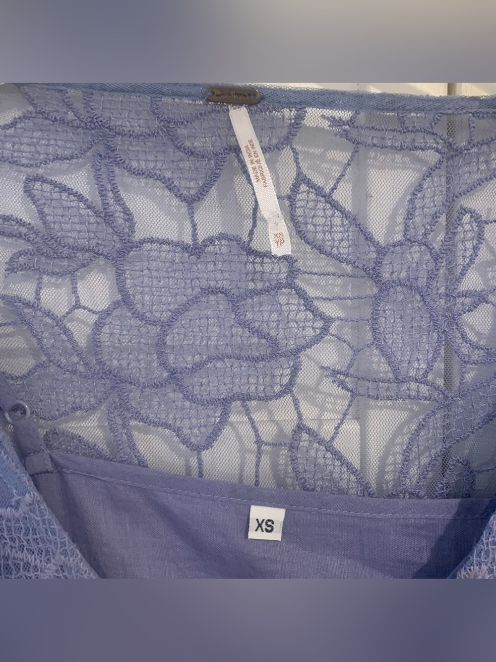Free People "With Love From India"Periwinkle Lace Bell Sleeve Mini Dress Size XS - Picture 6 of 9
